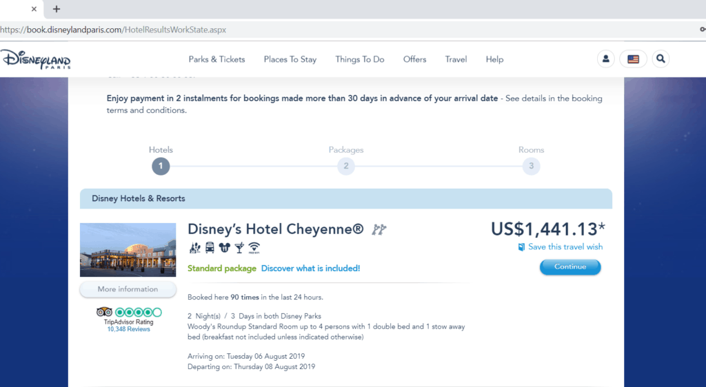 Risparmiare Prenotando l'Hotel a Disneyland Paris 1 Disney Hotel Cheyenne Sito usa