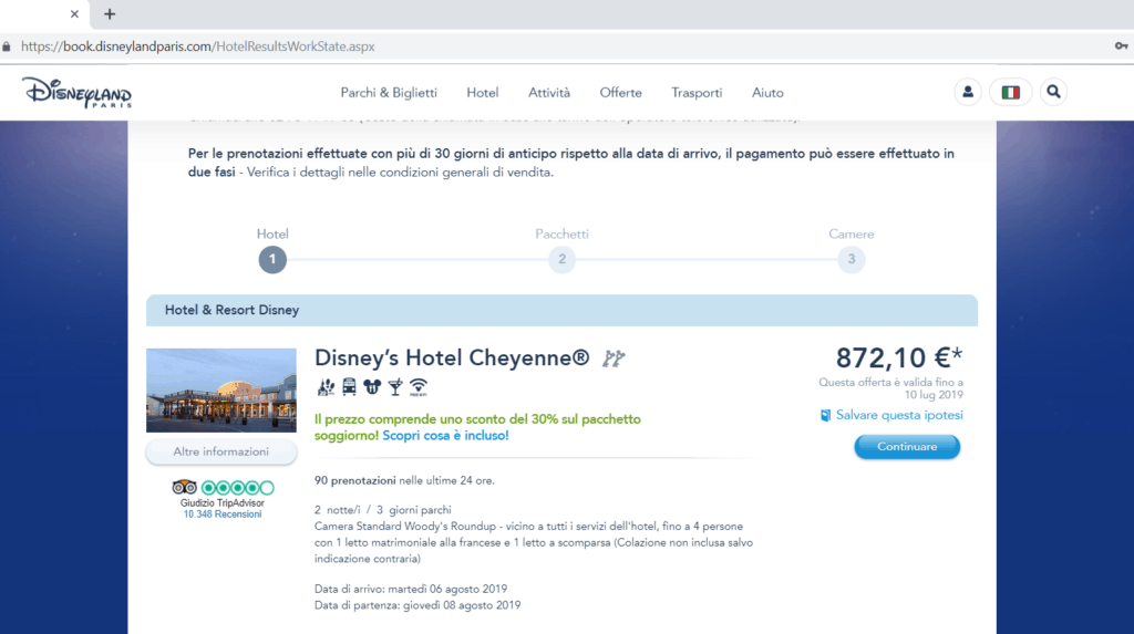 Risparmiare Prenotando l'Hotel a Disneyland Paris 3 Disney Hotel Cheyenne sito Italia