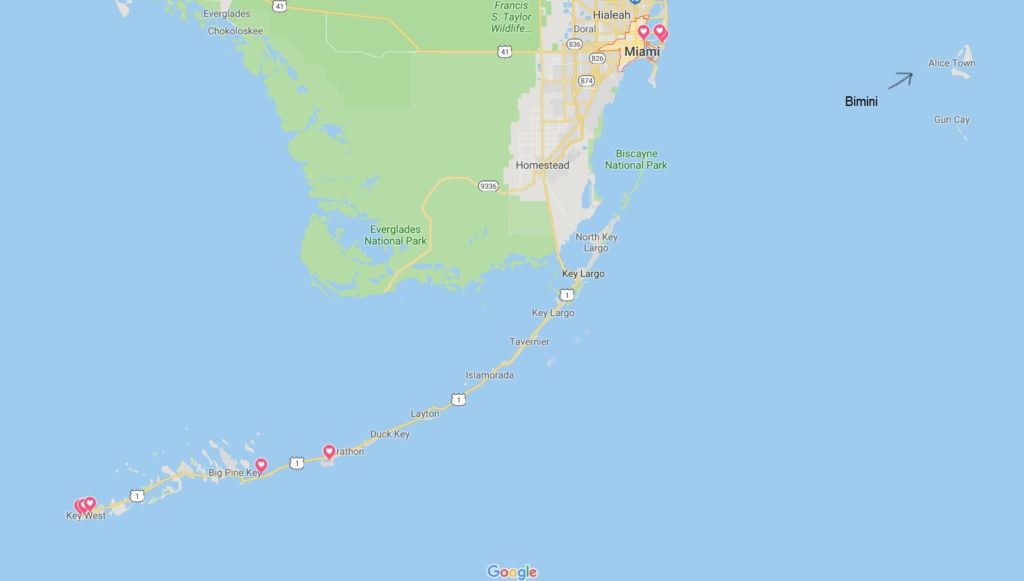 Gita di un giorno a Key West o Bimini Bahamas? 1 Key West o Bimini Bahamas mappa