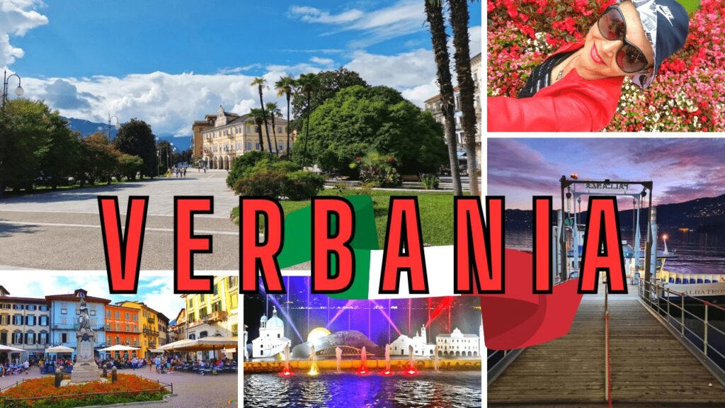 Cosa Vedere a Verbania Lago Maggiore: La Guida Completa per un Giorno (o una Vita) 3 Collage di Verbania sul Lago Maggiore, include il lungolago, piazze illuminate, scorci panoramici e un ritratto di Ila. La scritta "VERBANIA" è in primo piano.